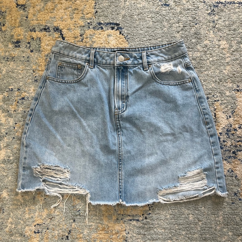 Dynamite Blue Distressed Mini Jean Skirt Size Small